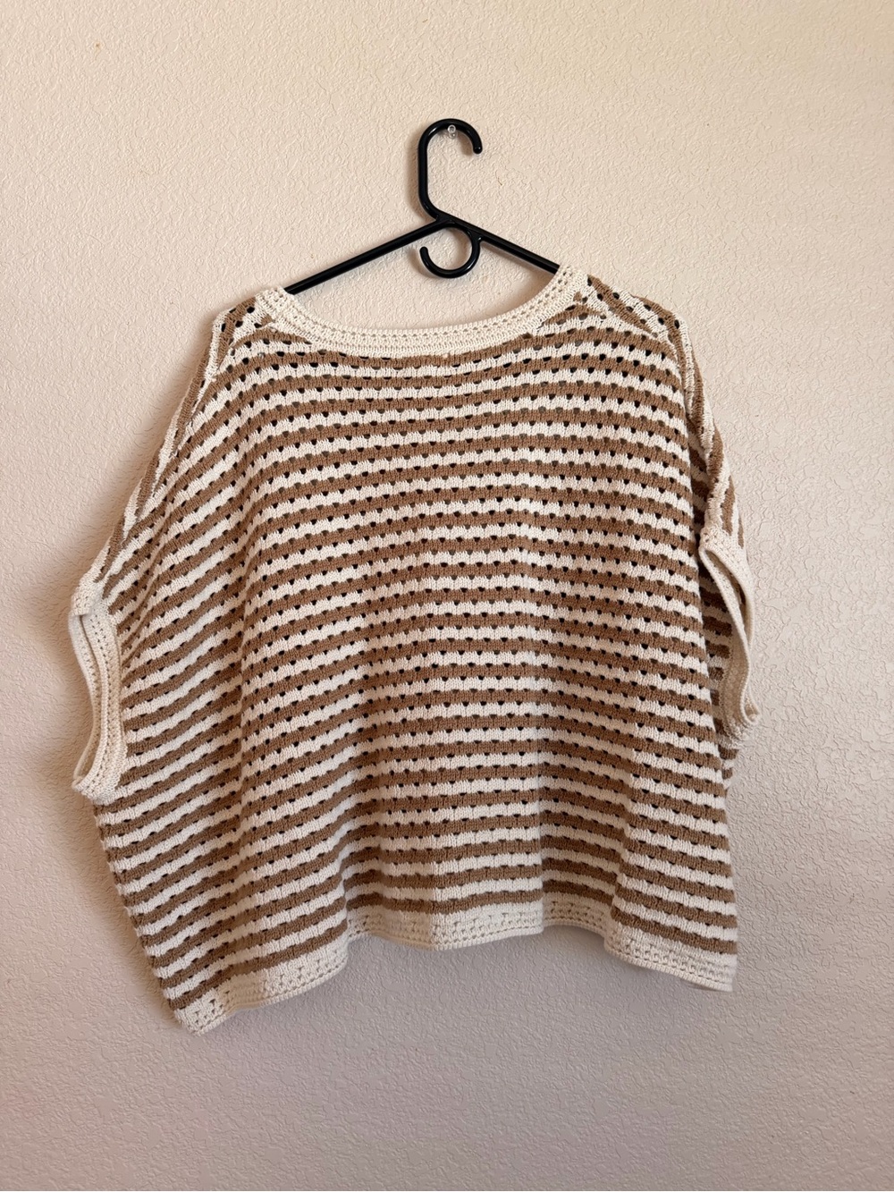 World Market Women’s Striped Crochet Sweater Poncho - Cream & Tan - Picture 6 of 6